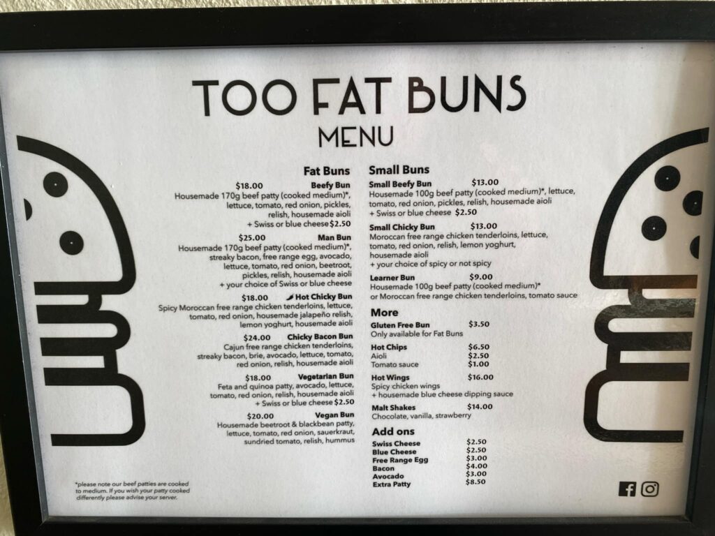 Too Fat Buns Menu